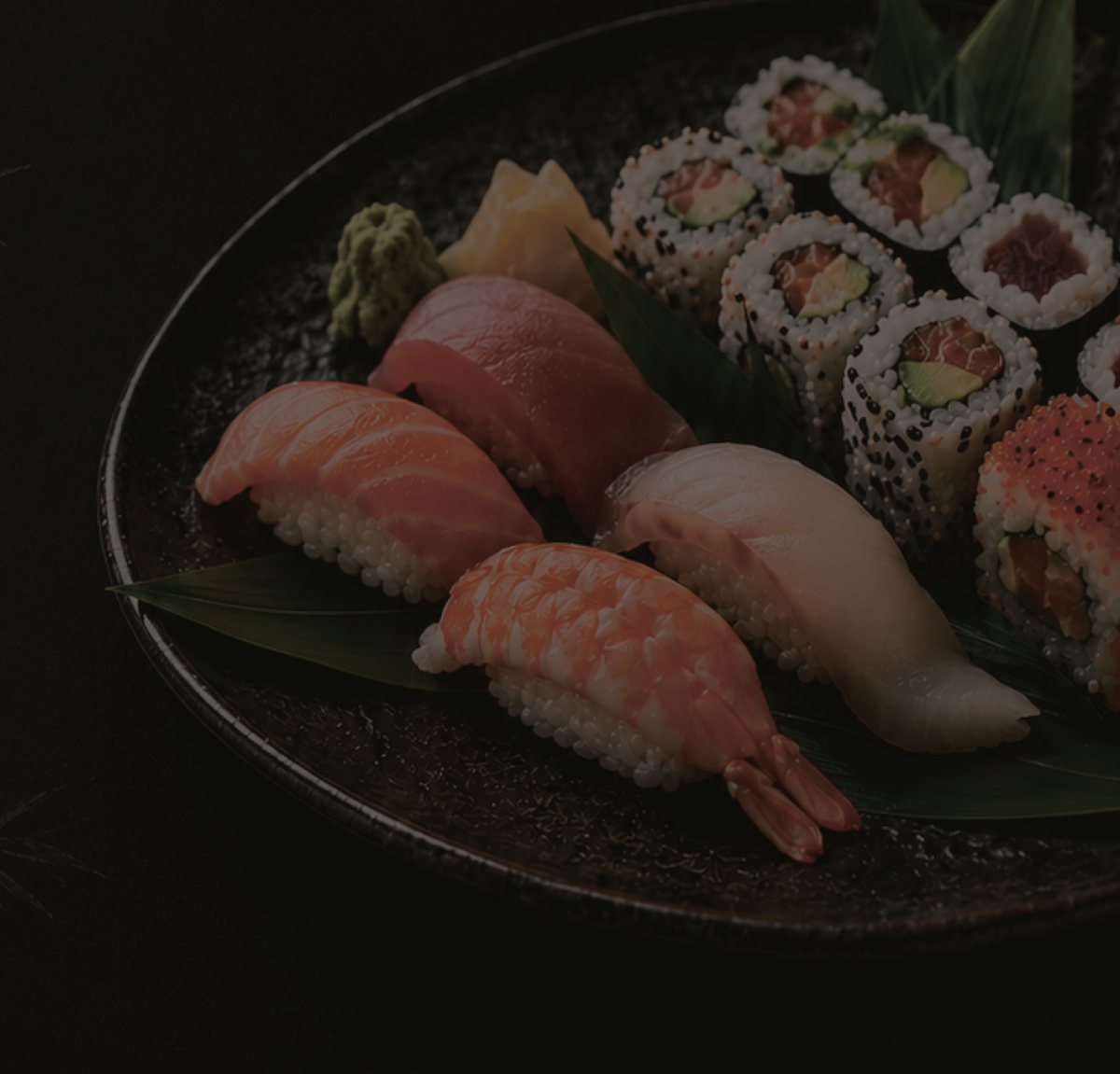 A plate of fresh Tomo 7 sushi and rolls